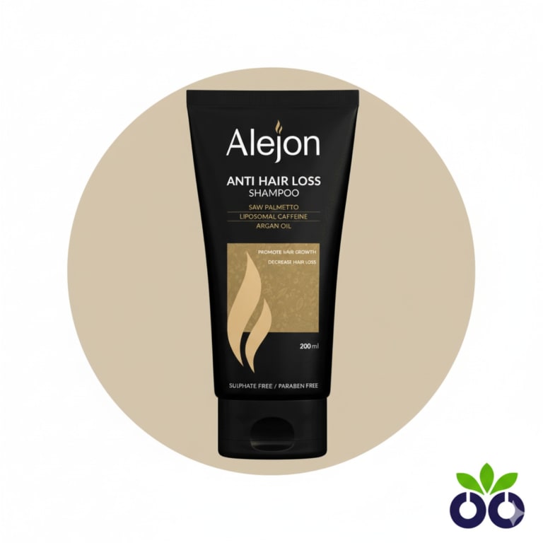 Alejon Anti Hair Fall Shampoo, a shampoo for hair fall with Caffeine and Keratin to strengthen and reduce shedding.