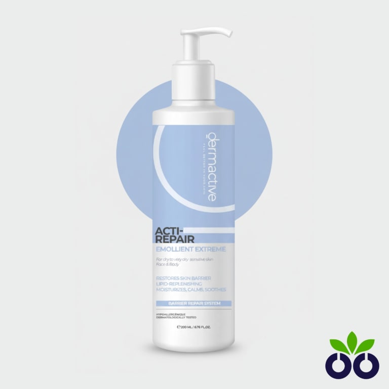 Dermactive Acti-Repair Emollient, a barrier repair emollient cream with Ceramides and Shea Butter for very dry skin.