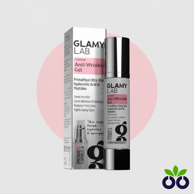 Glamy Lab Anti-Wrinkles Gel, a peptide anti-wrinkle gel with Niacinamide and Hyaluronic Acid for plumping fine lines.
