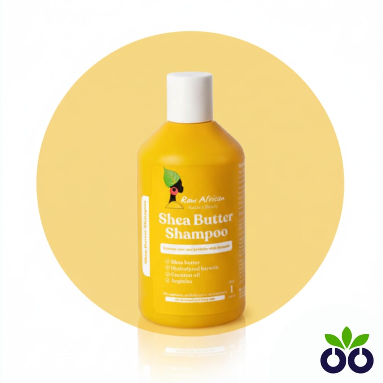 Raw African Shea Butter, a 90% natural repairing shampoo for damaged hair with Fiberhance and Coconut Oil to repair breakage.