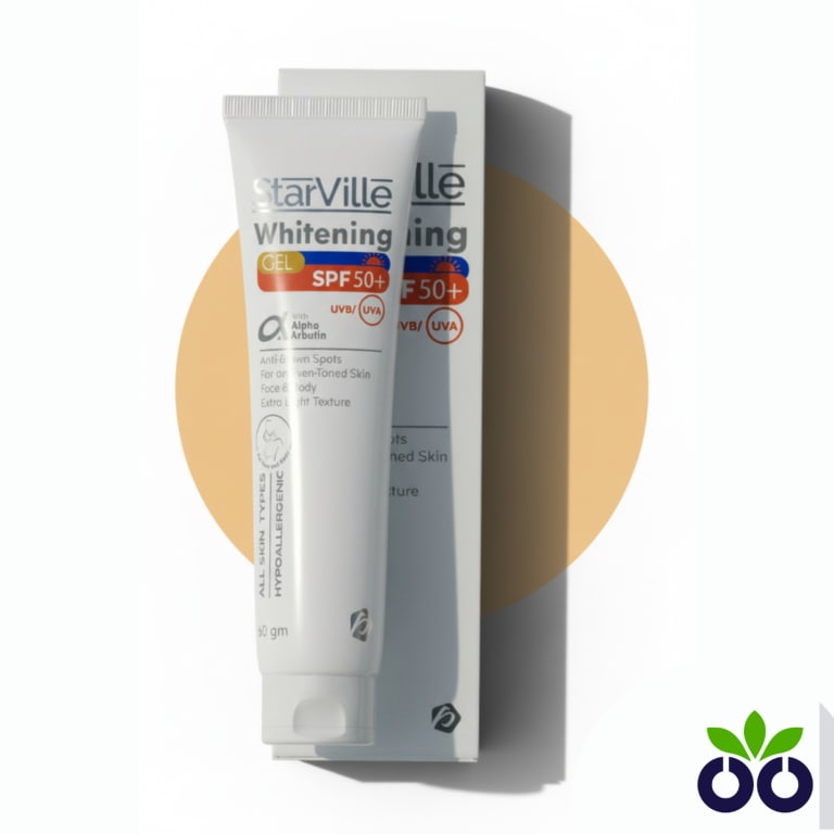StarVille Whitening Gel SPF 50, a daily sunscreen for hyperpigmentation with Alpha Arbutin and Kojic Acid.