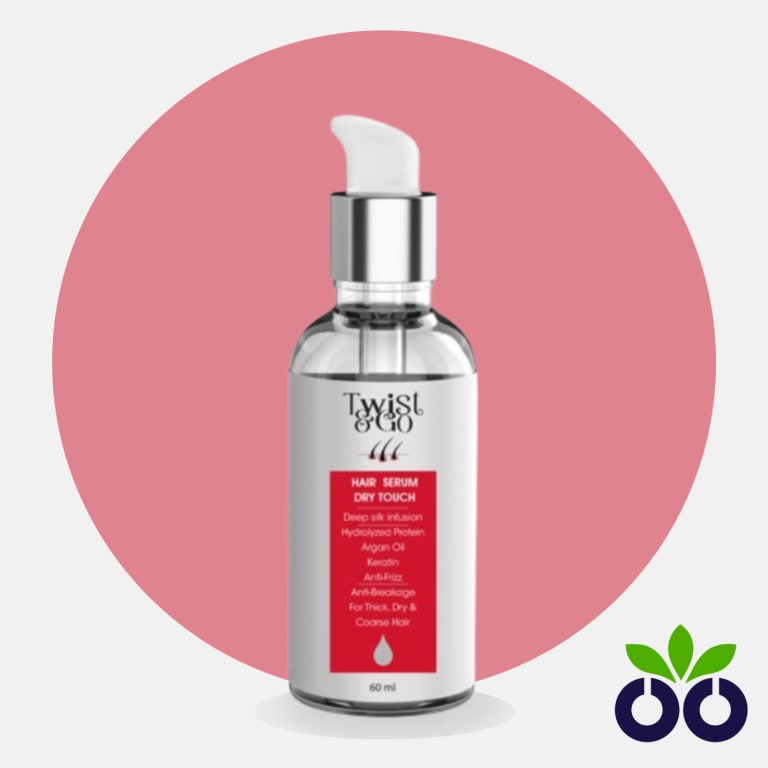 Twist & Go Dry Touch Serum, a keratin anti-frizz serum with Argan Oil for a non-greasy, shiny finish.