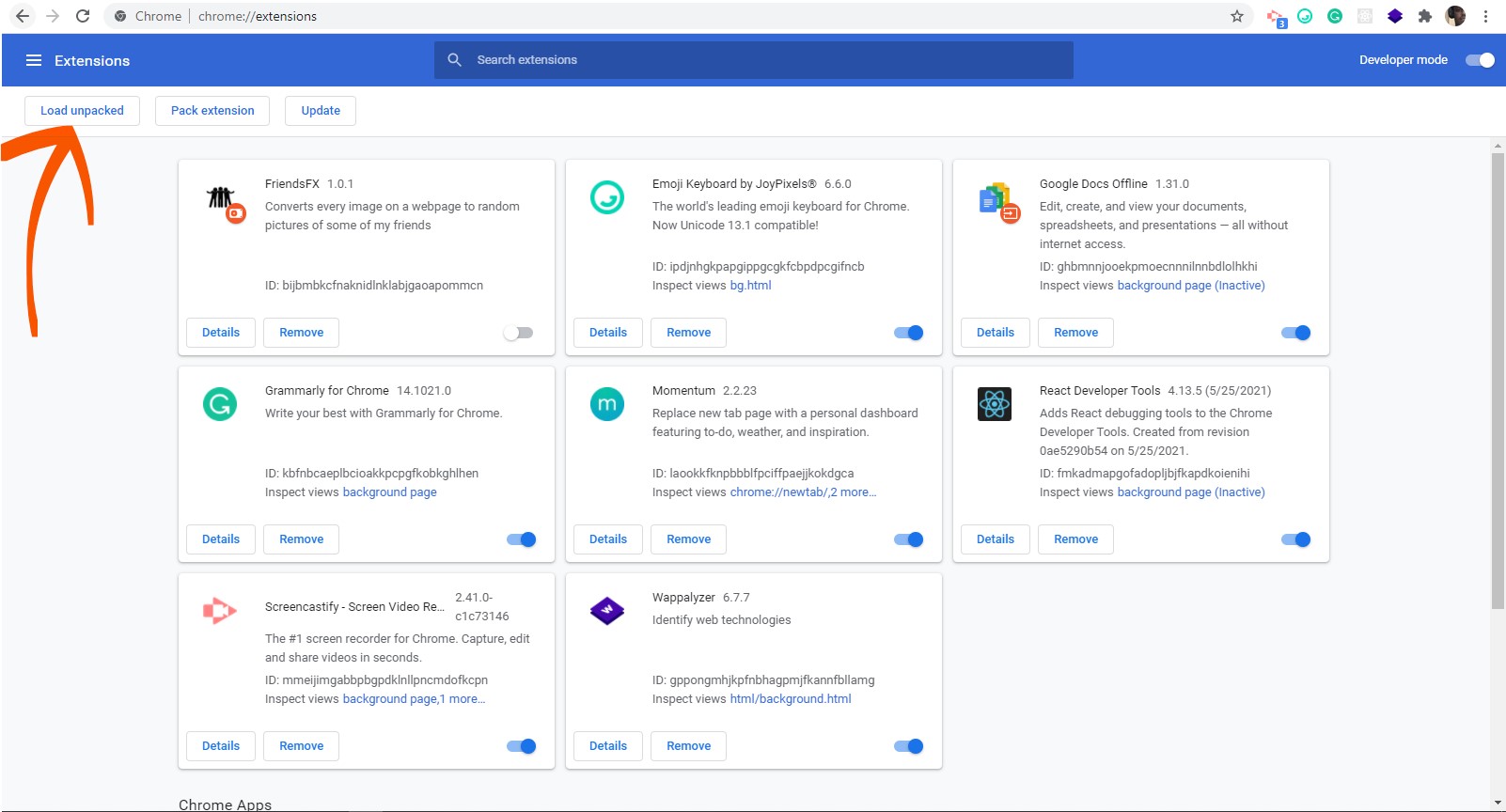 Click "Load unpacked" and select the project folder.