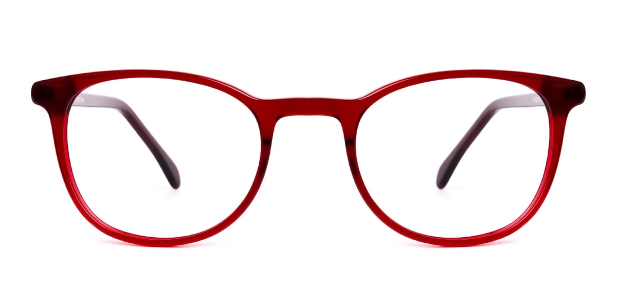 Wine Red Translucent Round Glasses Frames-2