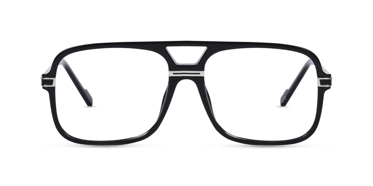 Rectangular Matte Black Double Bridge Glasses-2