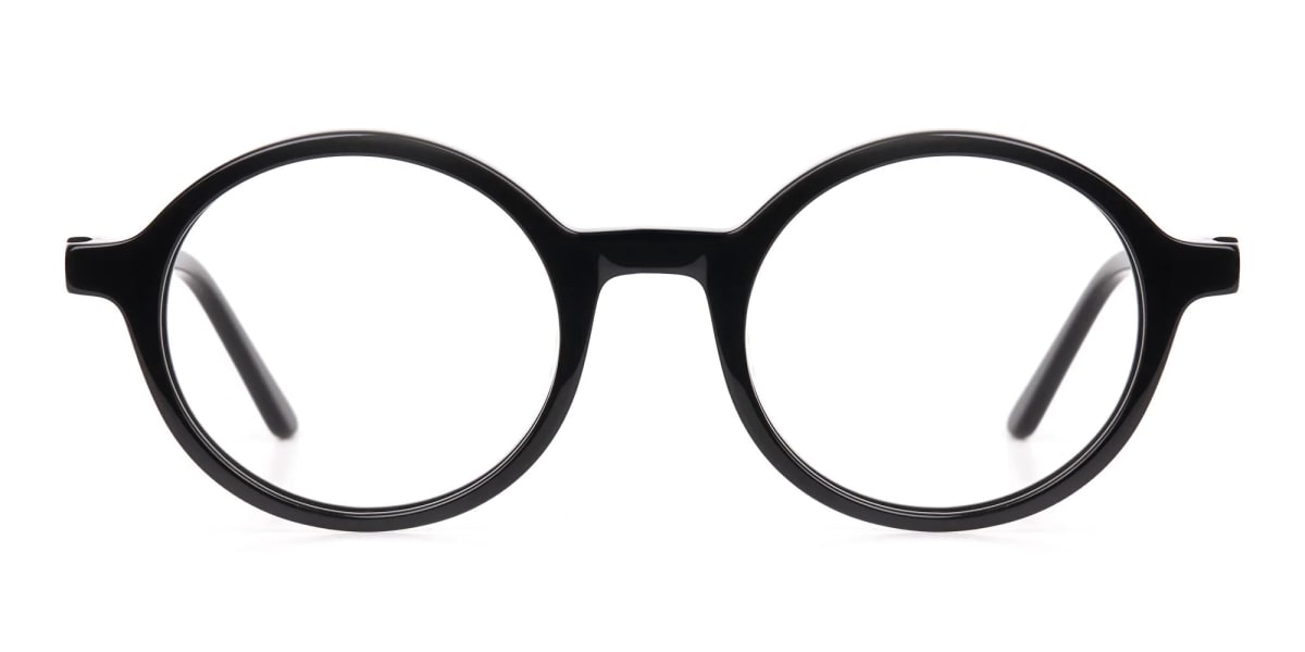 Black Round Acetate Eyeglasses Frame Unisex-2