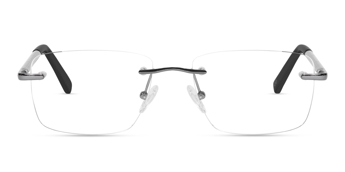 Gunmetal Rimless Rectangle Glasses With Nose Pad -1