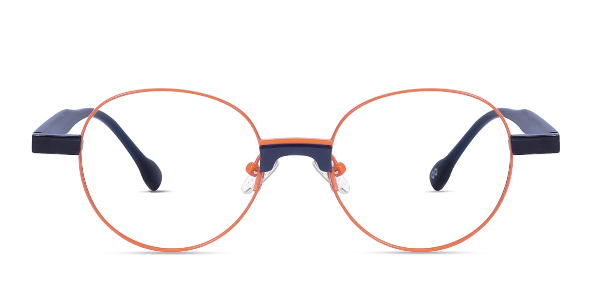 Bright Orange Round Metal Full Rim Eyeglasses-1