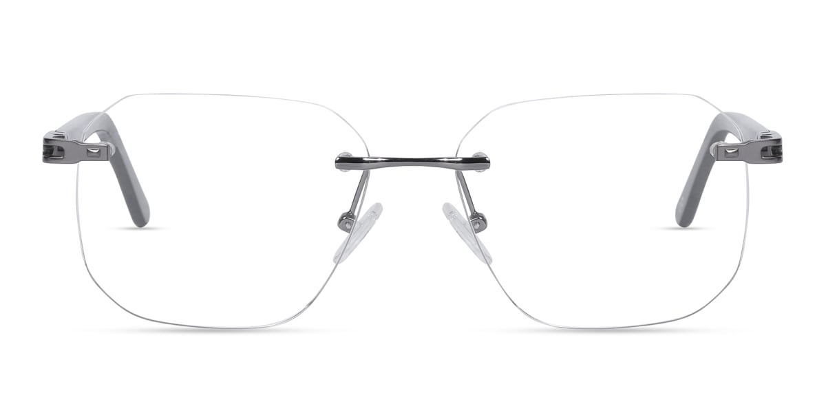 Gunmetal Square Geometric Rimless Glasses-1