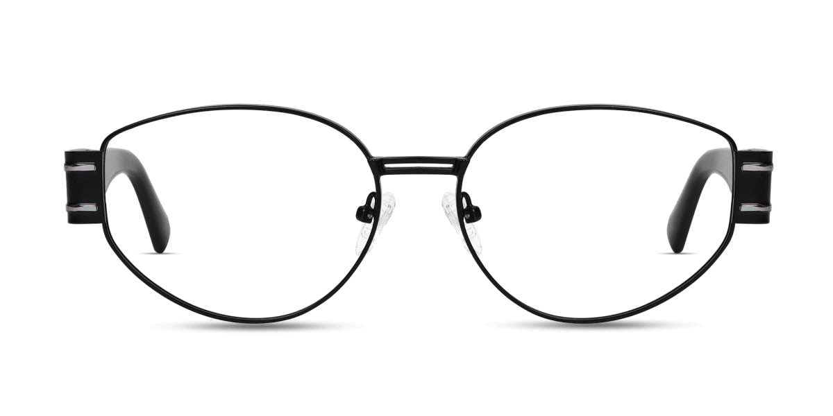 Matte Black Oval Full Rim Metal Glasses-1