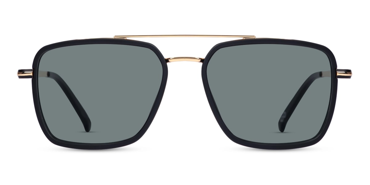 Matte Black & Gold Square Pilot Sunglasses 1