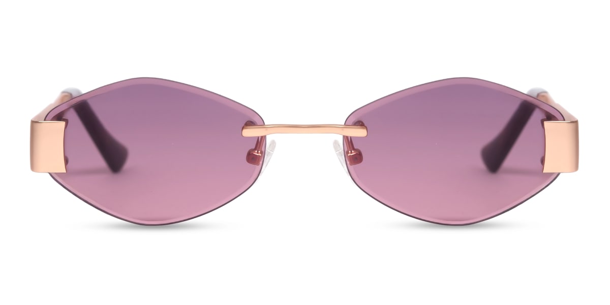 Matte Rose Gold Rimless Geometric Sunglasses-1