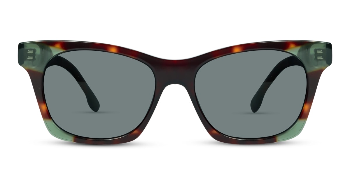 Crystal Tortoise & Green Square Cat-Eye Sunglasses 1