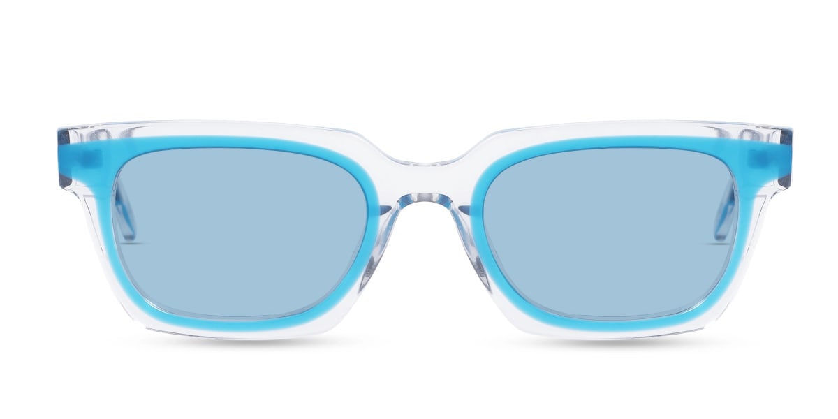 Blue Solid Rectangular Acetate Sunglasses