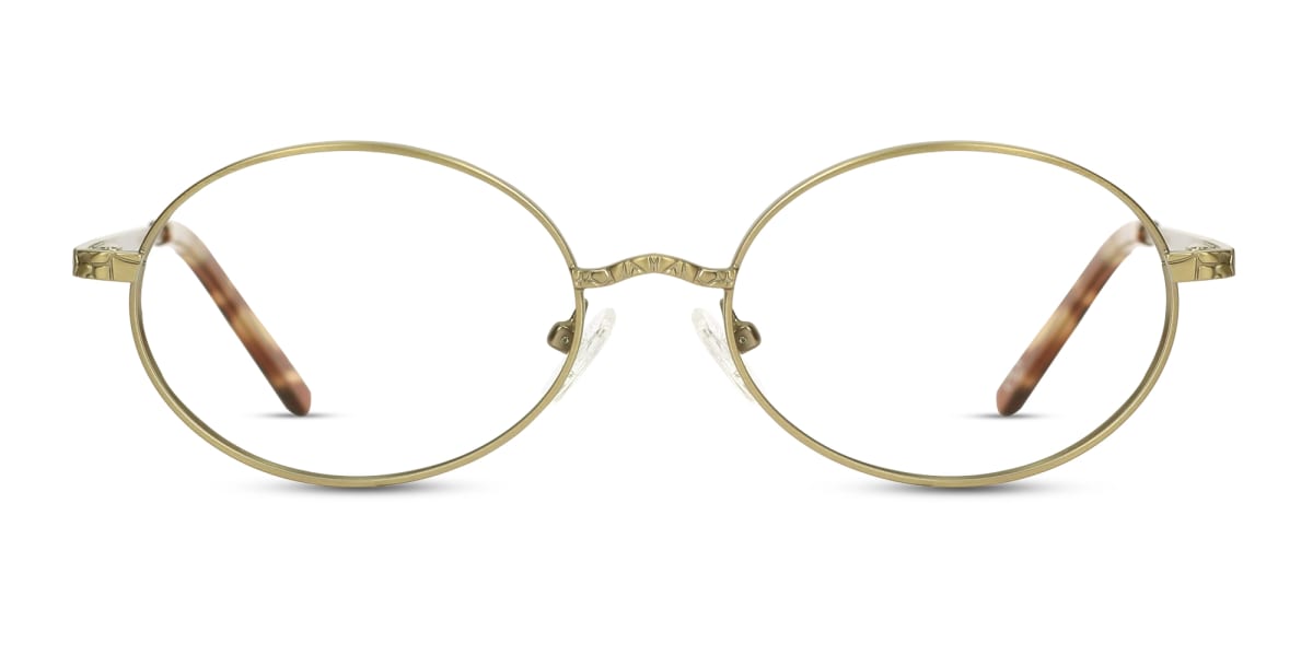 Matte Polished Gold Oval Full-Rim Glasses