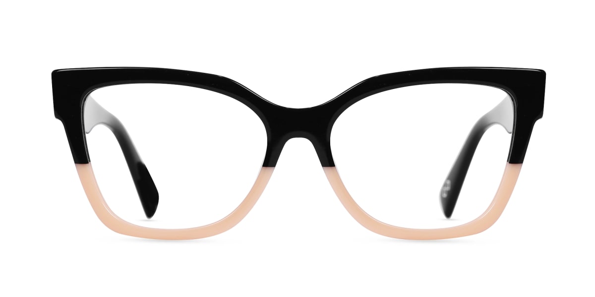 Black & Beige Acetate Square Glasses-1