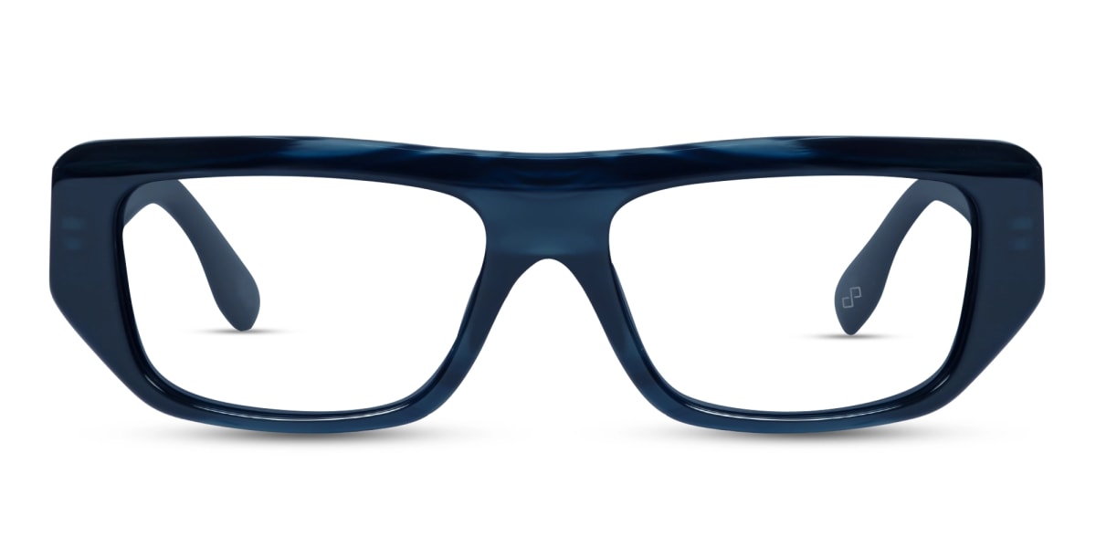 Dark Azure Flat Top Rectangle Glasses