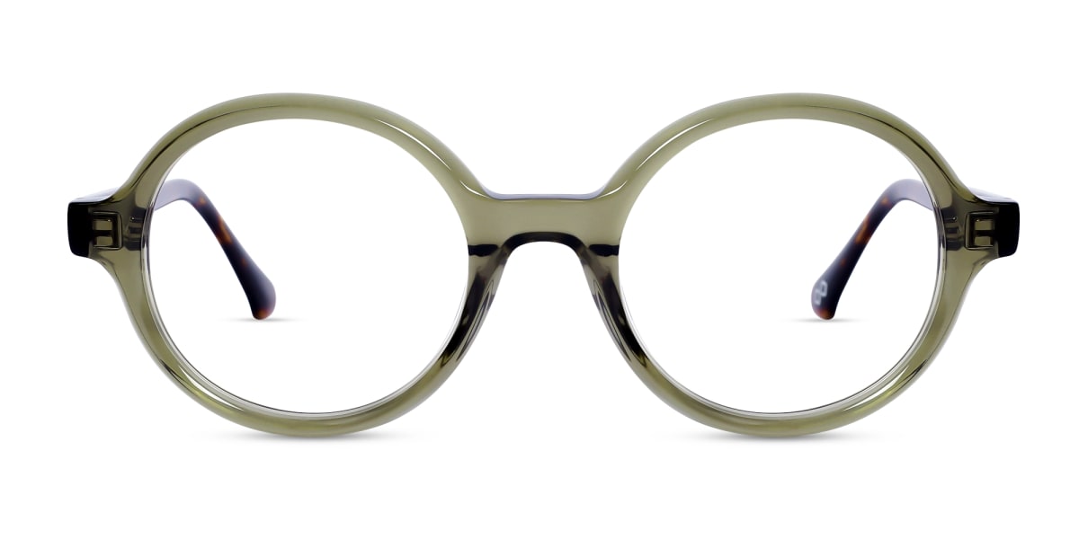 Crystal Olive Green Round Acetate Glasses