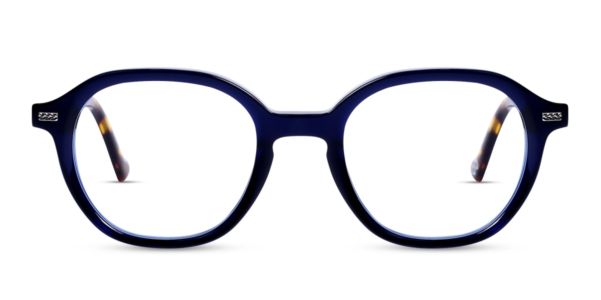 Navy Blue Oval Full-Rim Glasses