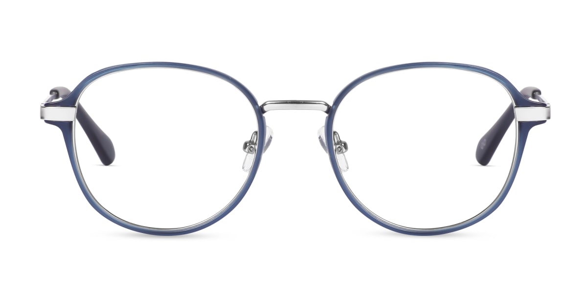 Matte Blue & Gunmetal Round Glasses-1