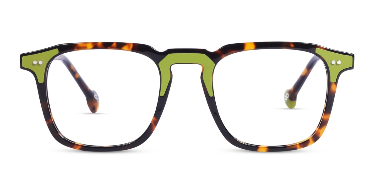 Havana Tortoise & Green Square Acetate Glasses