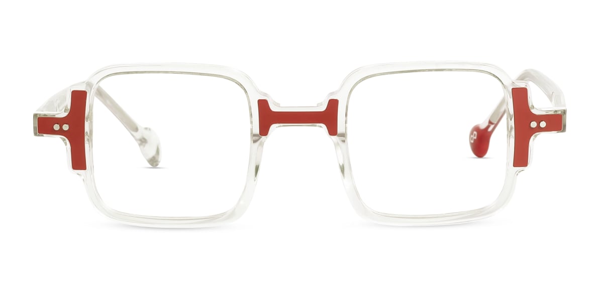 Clear & Red Square Acetate Glasses-1