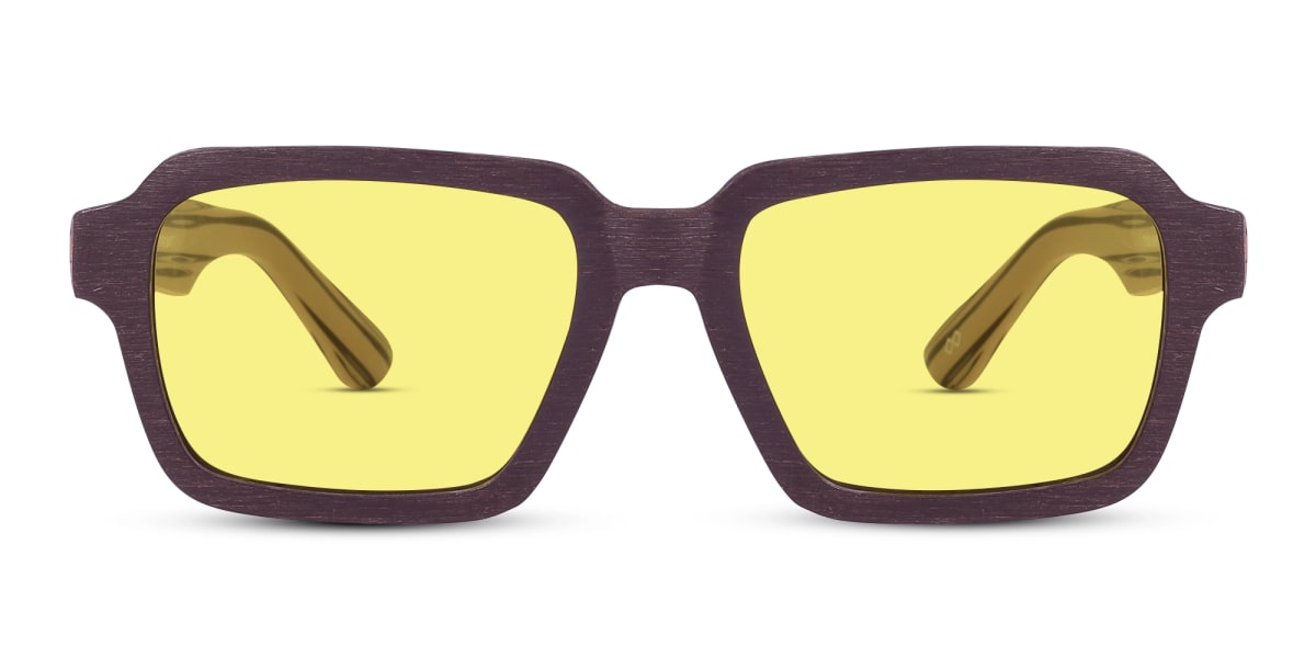 Square Yellow Tint Wooden Sunglasses