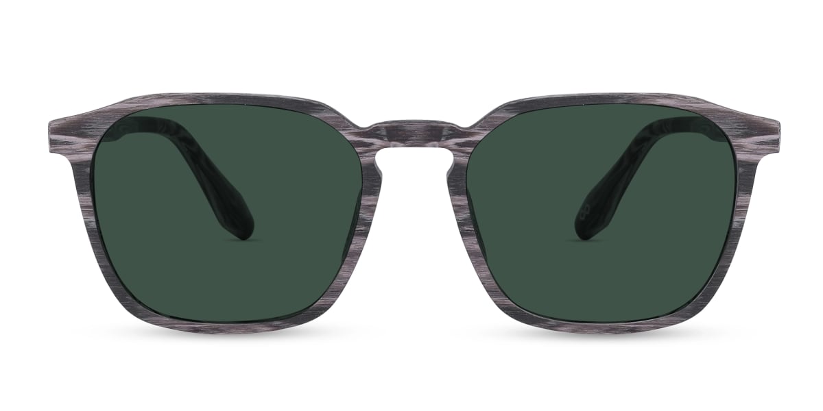 Wooden Square Green Tint Sunglasses