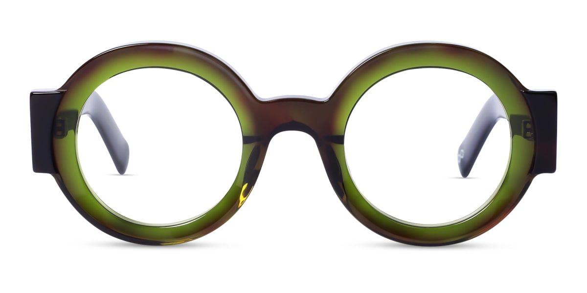 Crystal Olive Green Thick Round Glasses