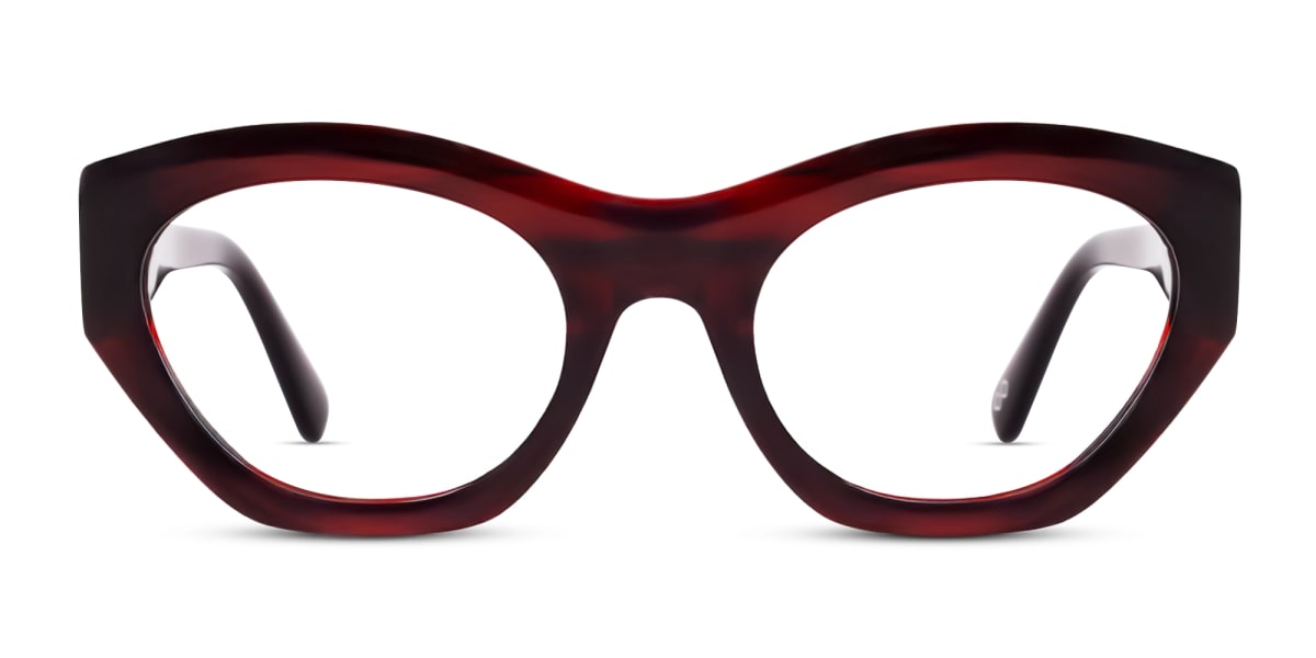 Dark Maroon Red Thick Geometric Glasses