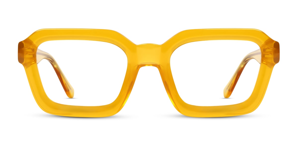 Amber Yellow Square Geometric Acetate Glasses