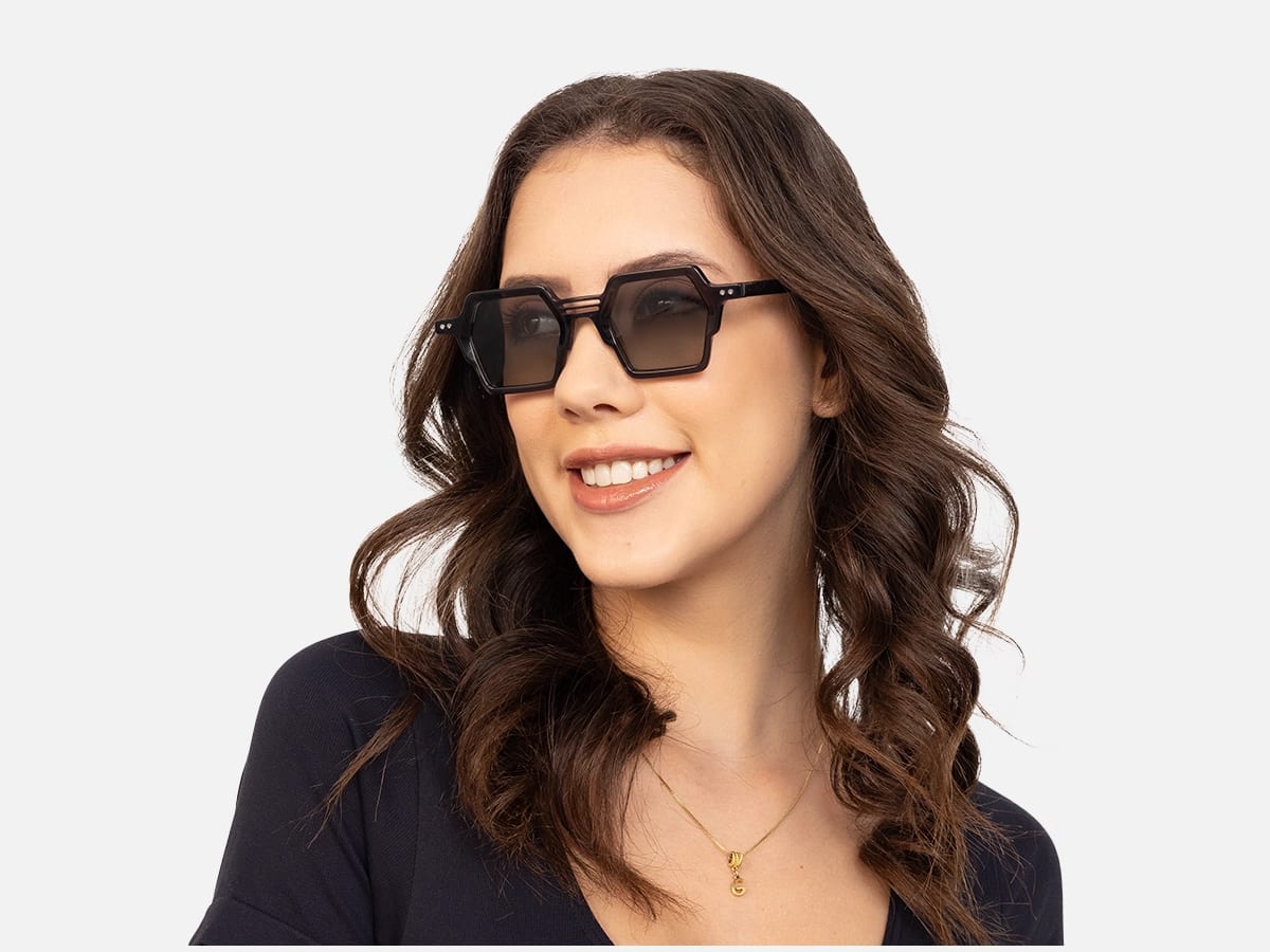 Hexagonal Black Sunglasses-52