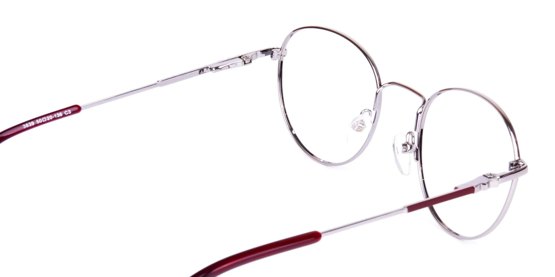 Stylish Burgundy and Silver Round Glasses-2