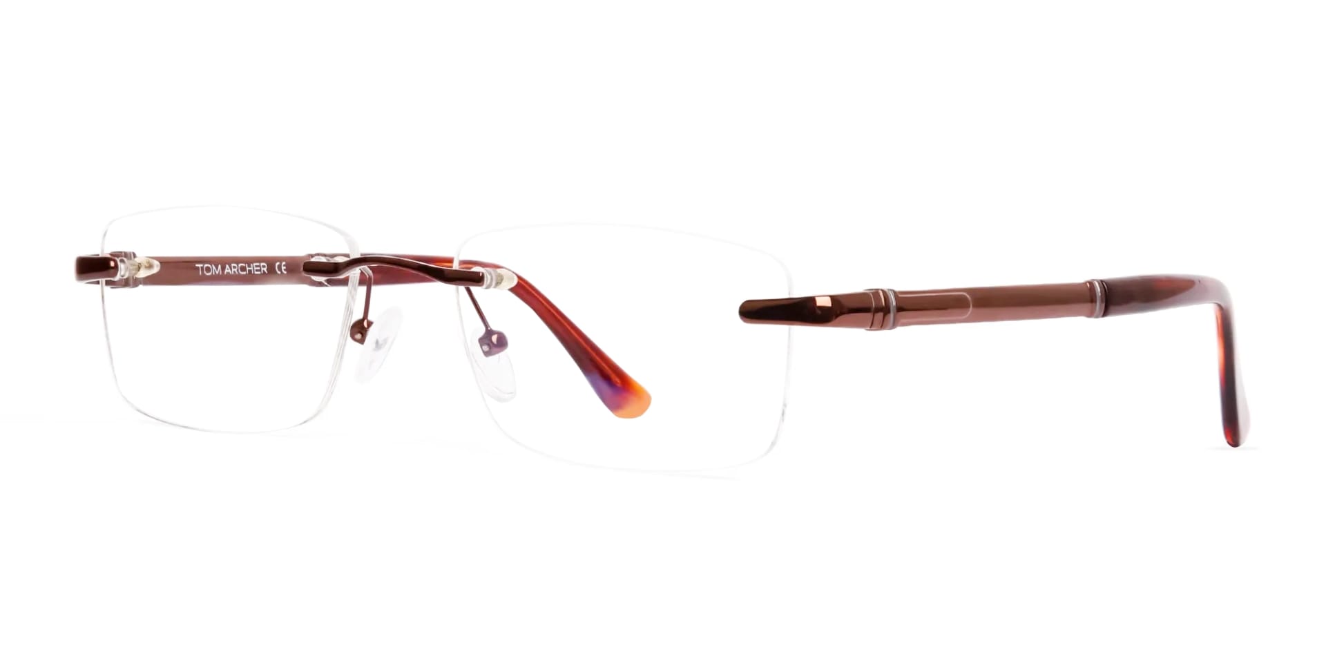 brown rectangular rimless metal glasses frames-3