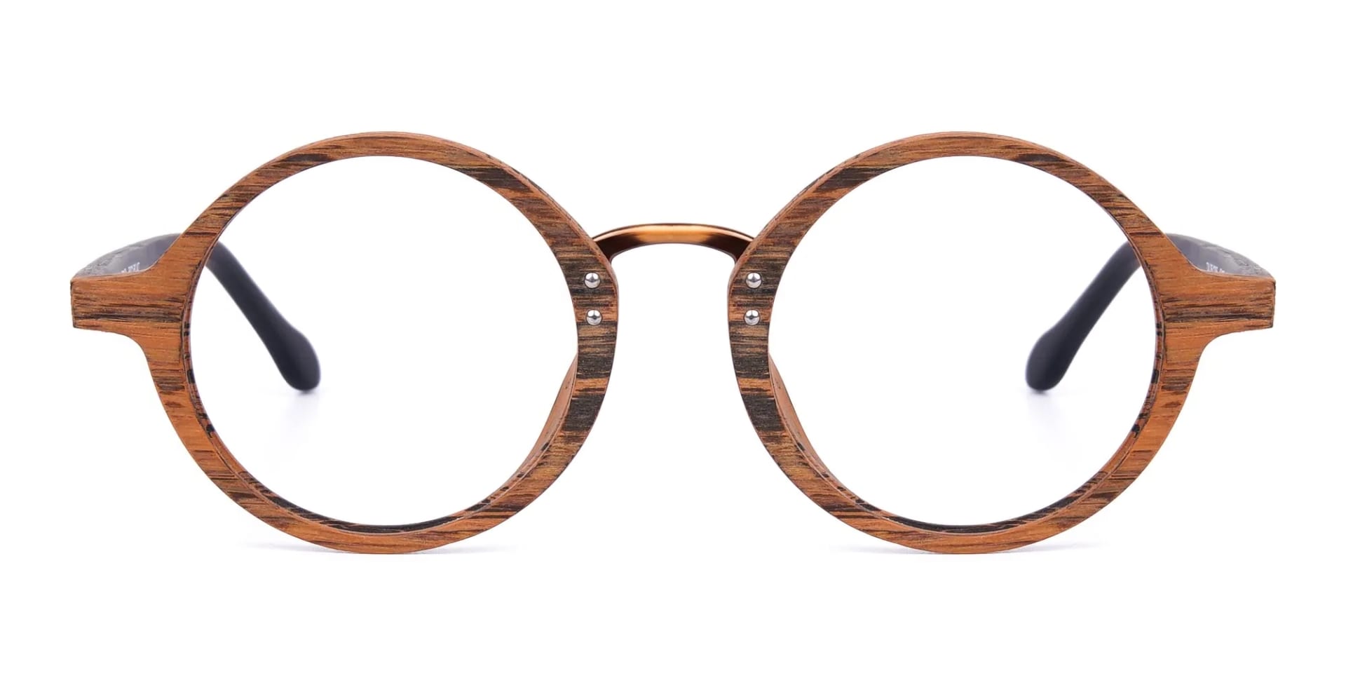 Elm Brown Round Full Rim Wooden Glasses-2