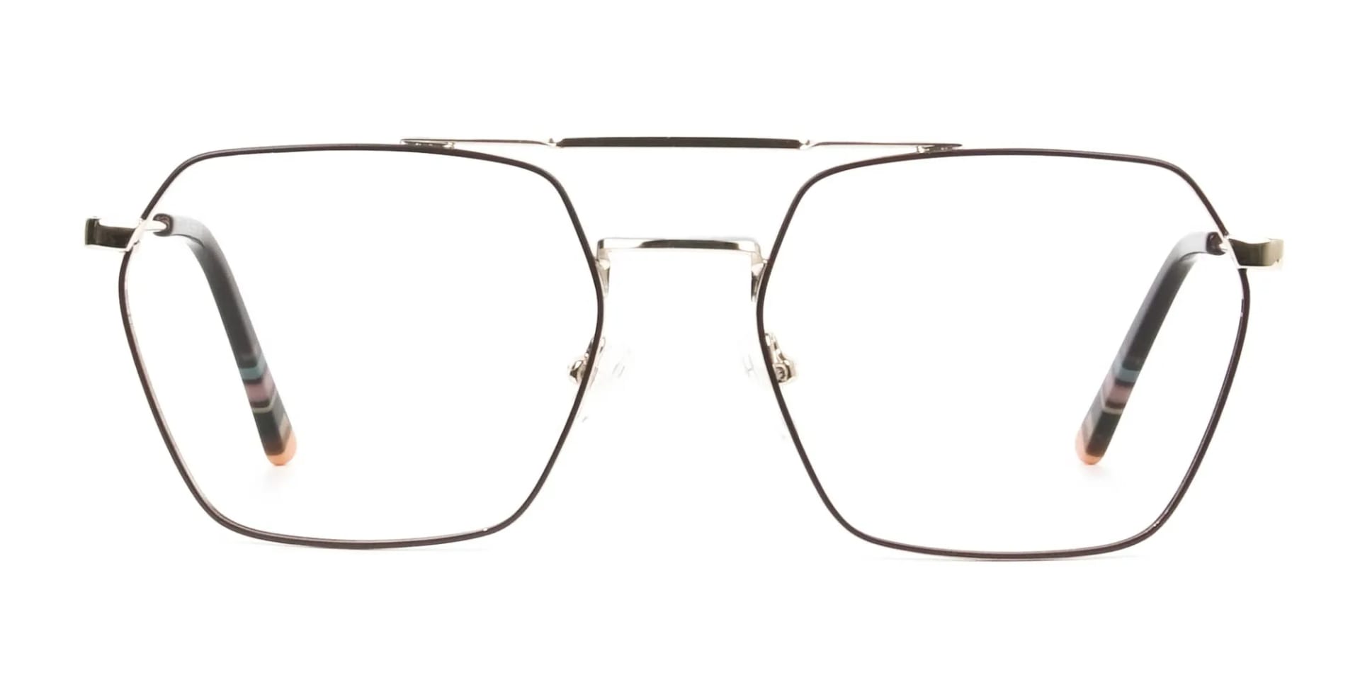 Hipster Geometric Gold & Brown Thin Metal Frame Glasses  - 2