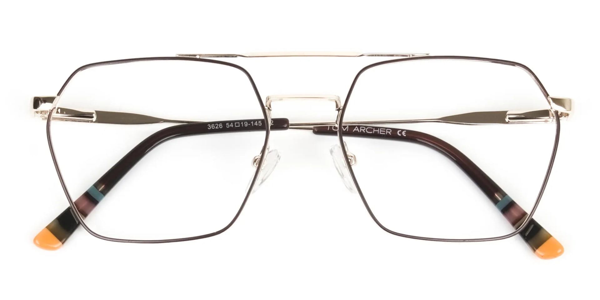 Hipster Geometric Gold & Brown Thin Metal Frame Glasses  - 2