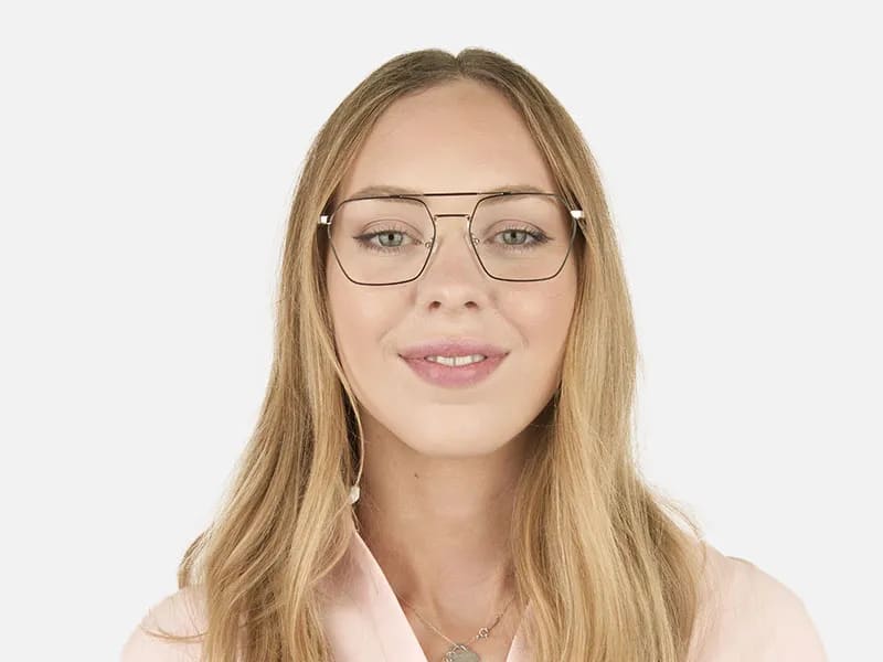 Black & Silver Thin Metal Glasses in Hipster Geometric Frame - 2