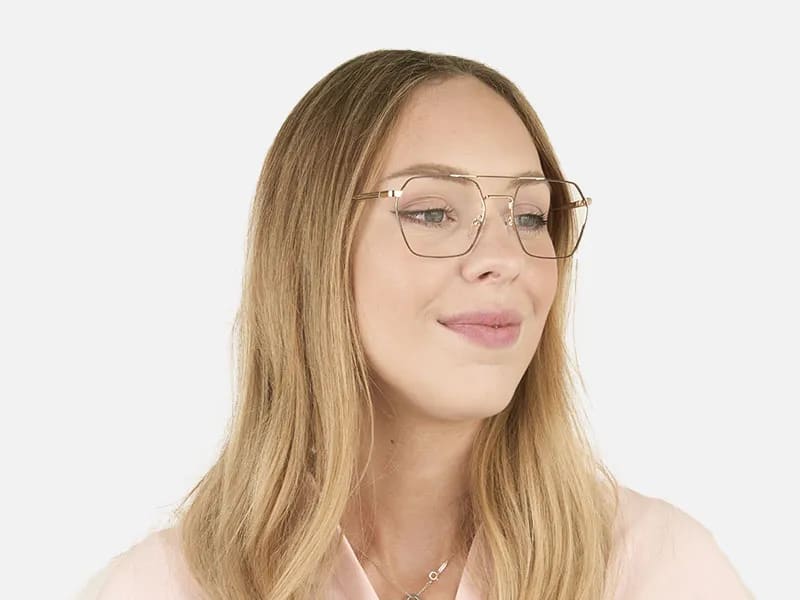 Hipster Geometric Gold & Brown Thin Metal Frame Glasses  - 2