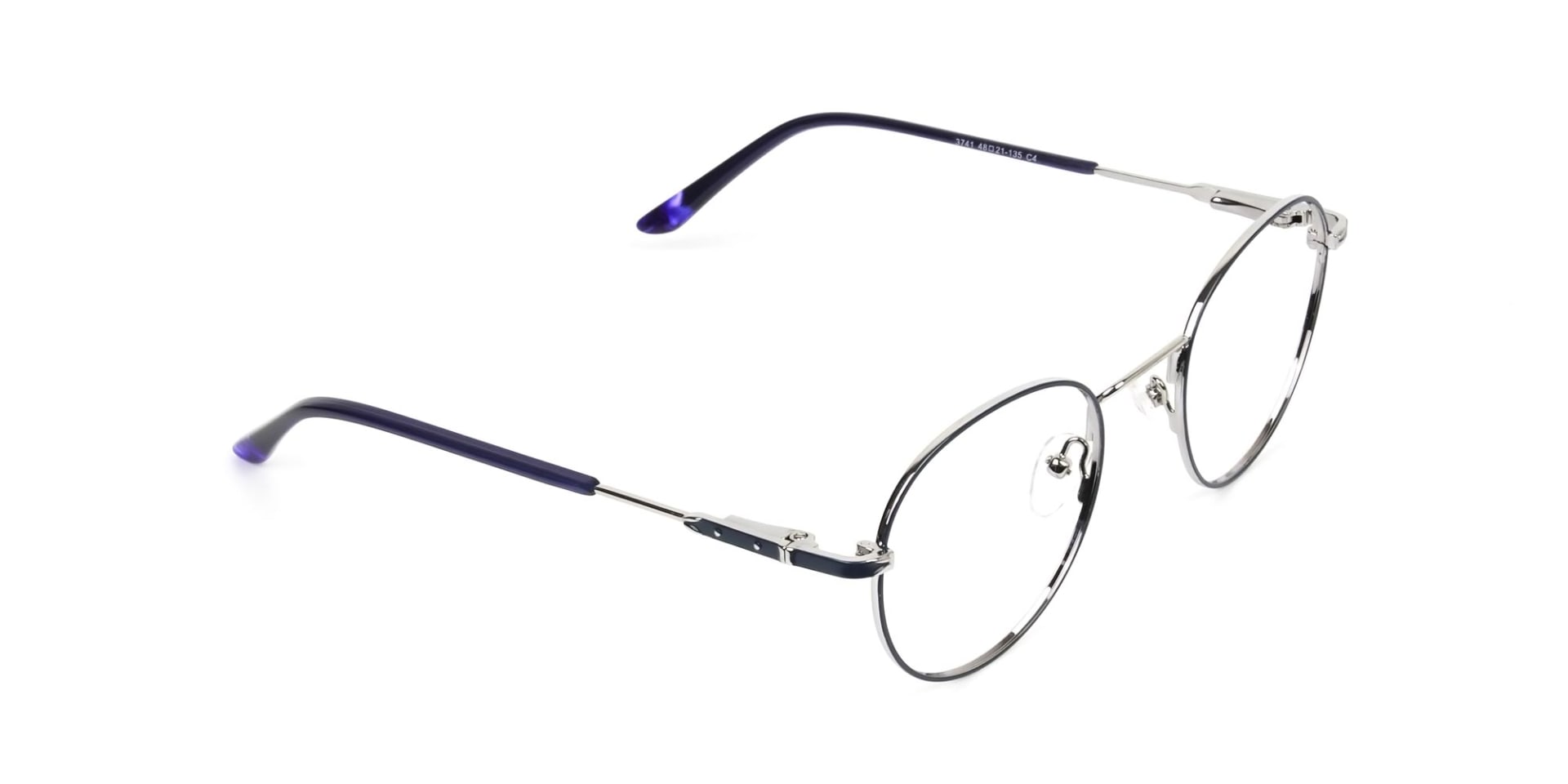Royal Blue Silver Round Spectacles - 2