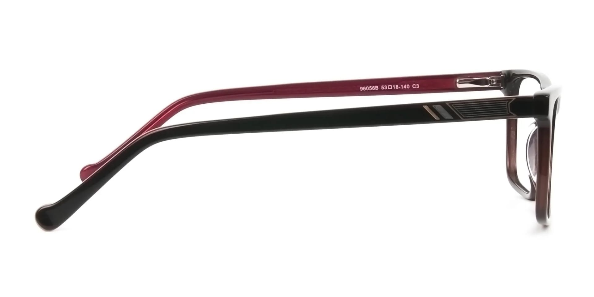 Round Temple Tip Dark Brown & Red Glasses in Rectangular - 2