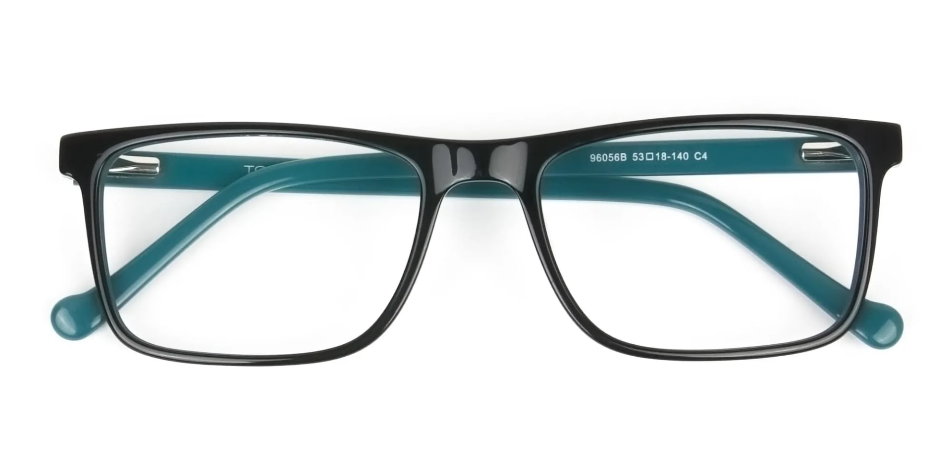 Round Temple Tip Black & Teal Glasses in Rectangular - 2