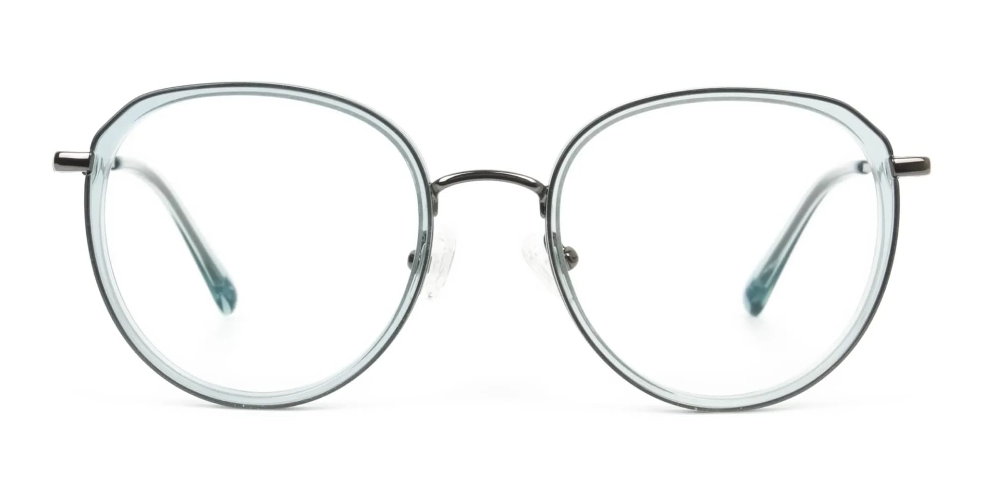 Gunmetal and Translucent Powder Blue Thick round Frame glasses - 1