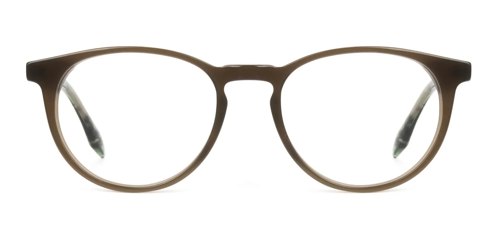 Keyhole Mocha Brown & Marble Hunter Green Glasses in Round - 2