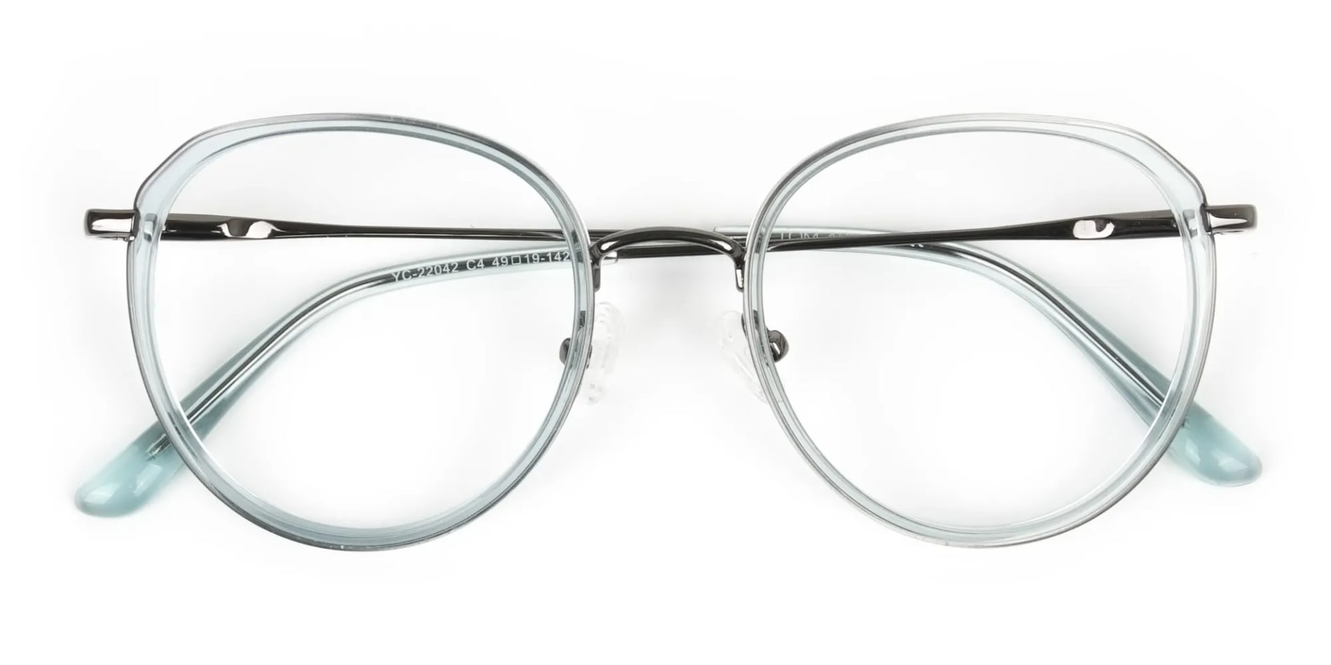Gunmetal and Translucent Powder Blue Thick round Frame glasses - 1