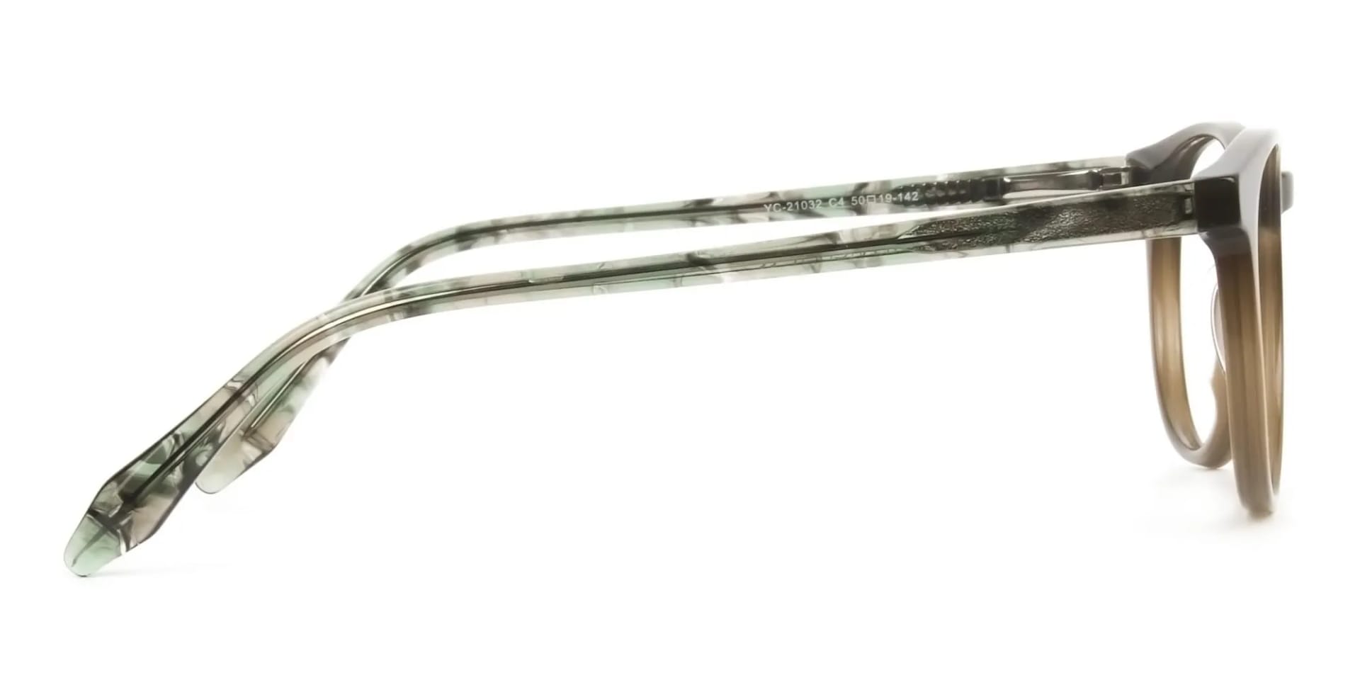 Keyhole Mocha Brown & Marble Hunter Green Glasses in Round - 2