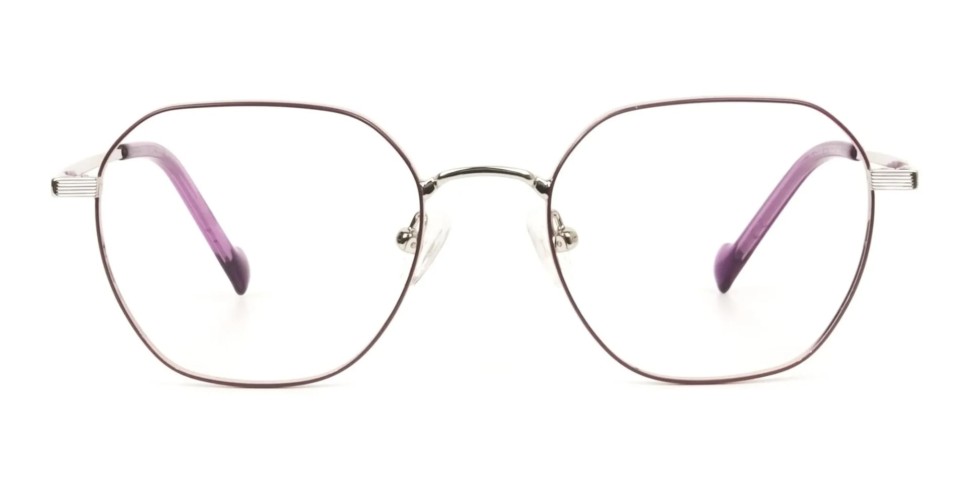 Silver Plum Purple Geometric Glasses in Hexagon Shape - 2