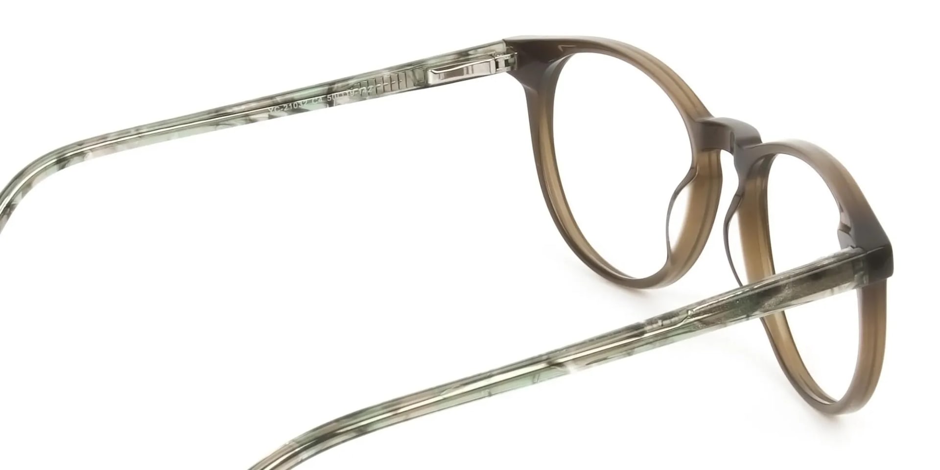 Keyhole Mocha Brown & Marble Hunter Green Glasses in Round - 2