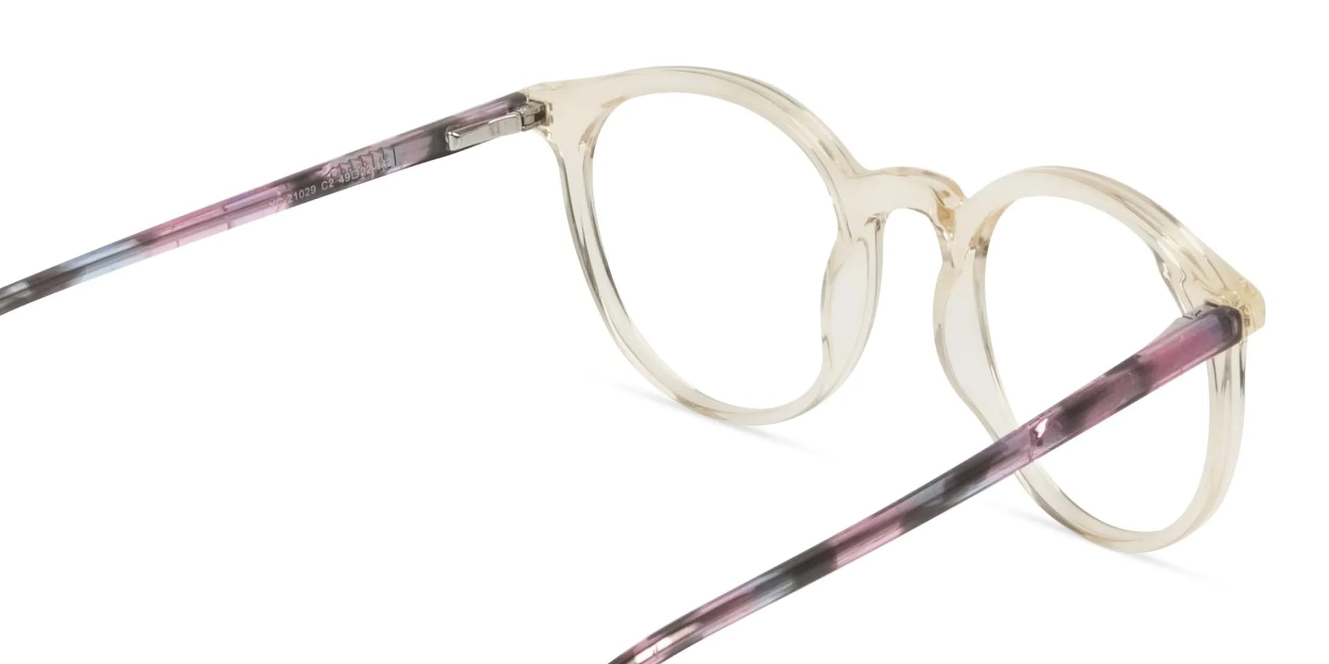 Crystal Amber Yellow Glasses Frames with Pink & Blue Tortoise Temple - 2