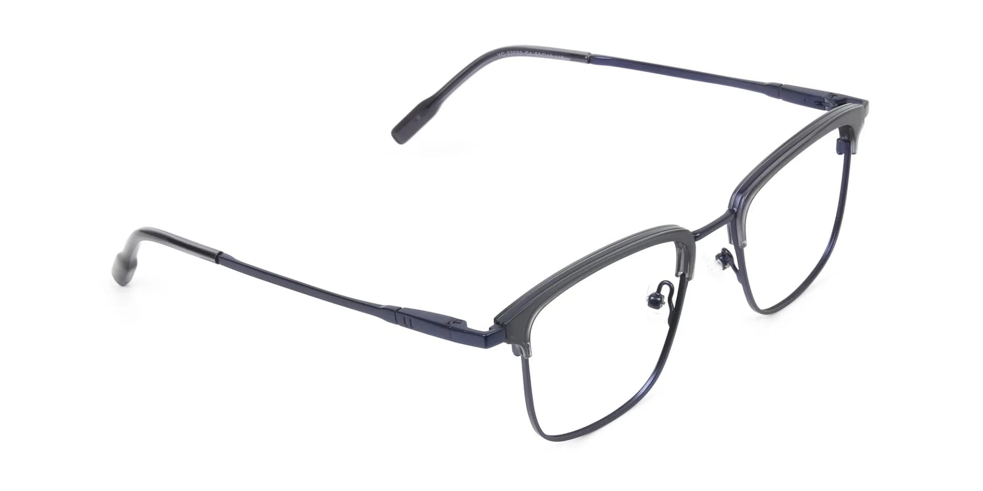 Navy Blue & Matt Black Glasses in Metal Browline & Square  - 1